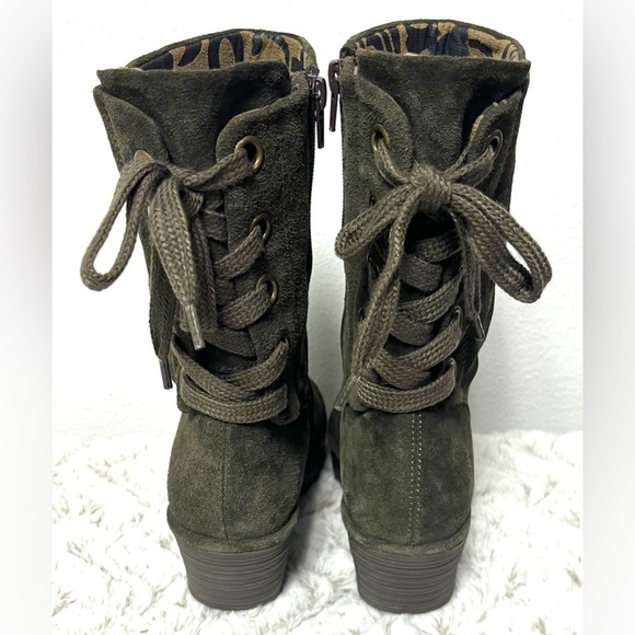 Fly London Yada Green Suede Wedge Boots Size 39 8-8.5 US Lace back Mid Calf - Picture 6 of 10